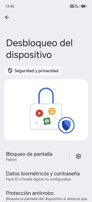 El teléfono ha sido asegurado con un bloqueo de pantalla.
