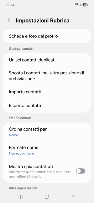 Seleziona Importa  contatti