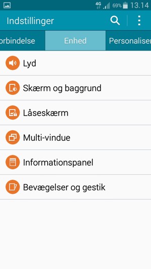 For at aktivere din skærmlås, gå til menuen Enhed og vælg Låseskærm