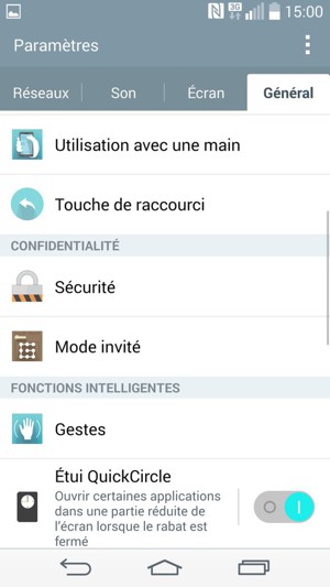 Pour modifier le code PIN de la carte SIM, sélectionnez Général puis Sécurité