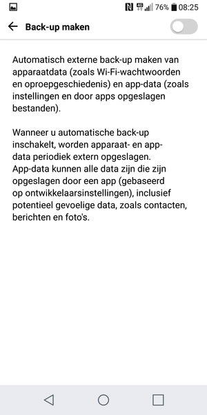 Schakel Back-up maken in