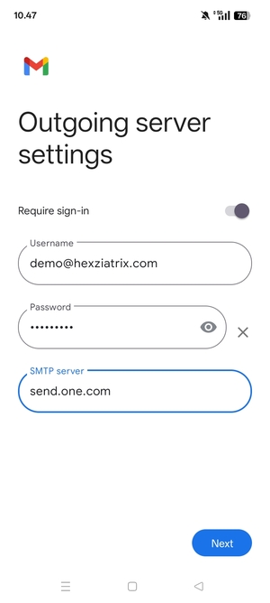 Enter Outgoing server address and select Next