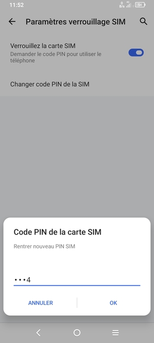 Veuillez confirmer votre nouveau code PIN de la carte SIM et sélectionner OK