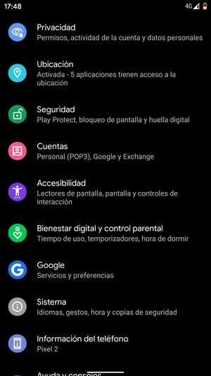 Desplácese y seleccione Ubicación