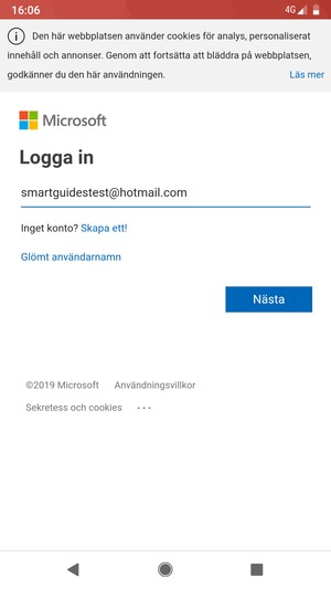Ange din e-postadress och välj Nästa
