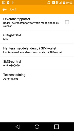 Välj SMS-central