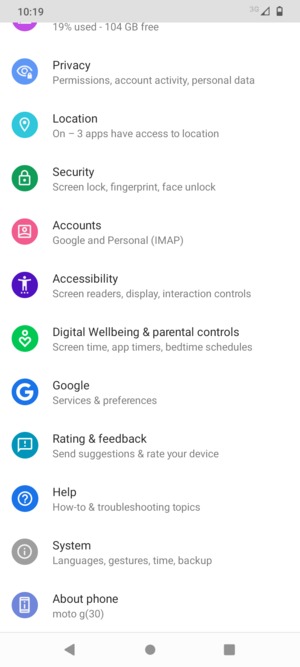 Scroll to and select Security