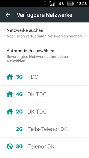 Wählen Sie einen Netzbetreiber von der Liste