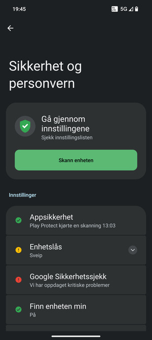 For å aktivere skjermlåsen, gå til Sikkerhet og personvern-menyen og velg Enhetslås