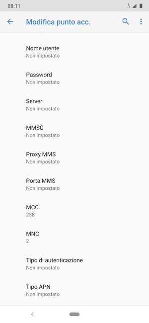 Scorri verso il basso e inserisci le informazioni degli MMS