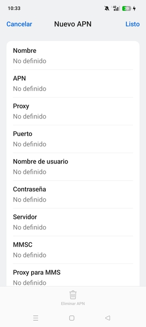 Introduzca la información de Internet