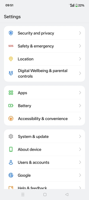 Scroll to and select Security and privacy
