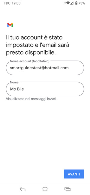 Scegli un nome per il tuo account e inserisci il tuo nome. Seleziona AVANTI