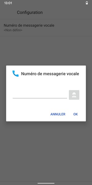 Saisissez le Numéro de messagerie vocale et sélectionnez OK