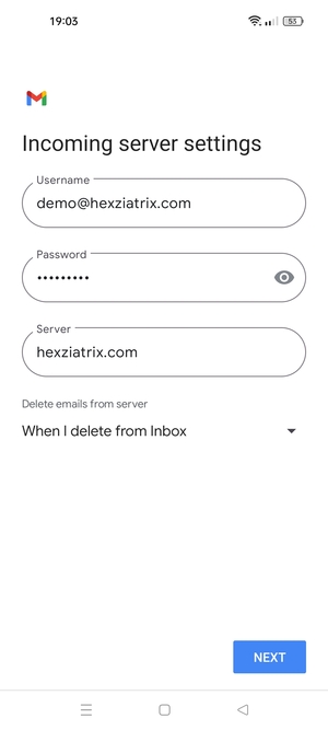 Enter Username and Incoming server address. Select NEXT