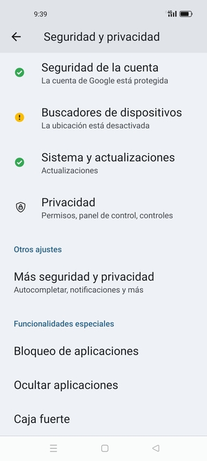 Desplácese y seleccione Más seguridad y privacidad