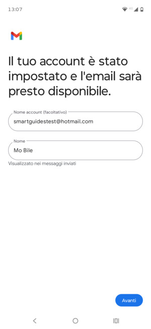 Scegli un nome per il tuo account e inserisci il tuo nome. Seleziona Avanti