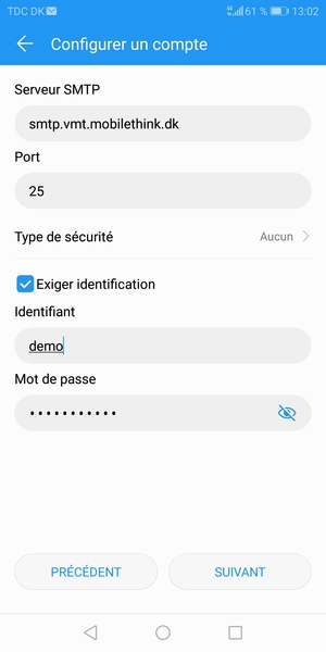 Saisissez l'adresse du serveur sortant