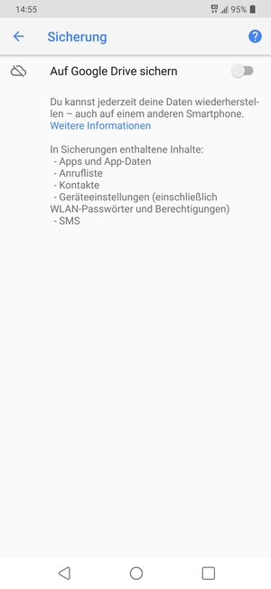 Schalten Sie Auf Google Drive sichern ein