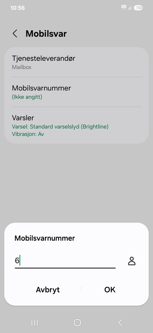 Skriv inn Mobilsvarnummer og velg OK
