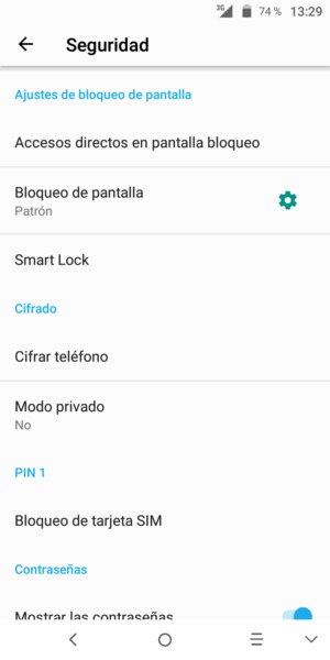 Para cambiar el PIN de la tarjeta SIM, vaya al menú Seguridad y seleccione Bloqueo de tarjeta SIM