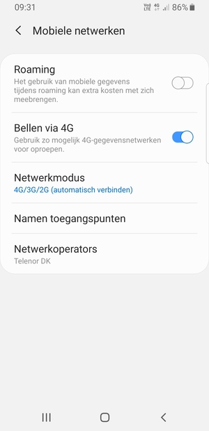 Om van netwerk te wisselen in geval van netwerkproblemen, selecteert u Netwerkoperators