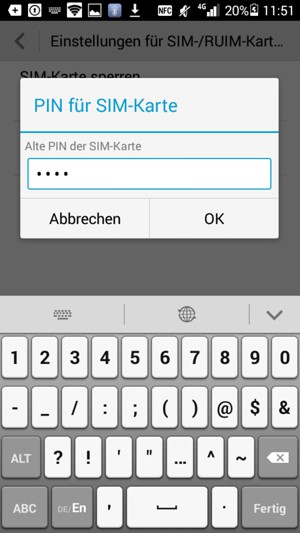 Geben Sie Ihre Alte PIN der SIM-Karte ein und wählen Sie OK