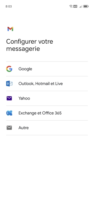 Sélectionnez Exchange et Office 365