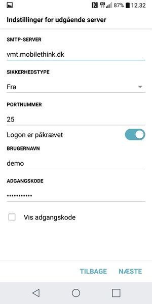Indtast udgående serveradresse