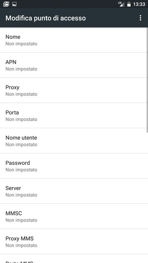 Inserisci le informazioni di Internet