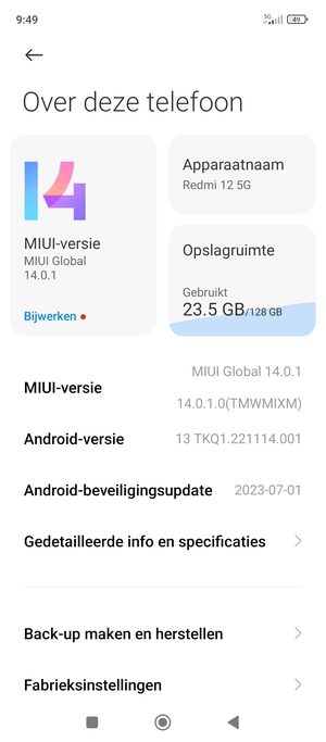 Scroll naar en selecteer Back-up maken en herstellen