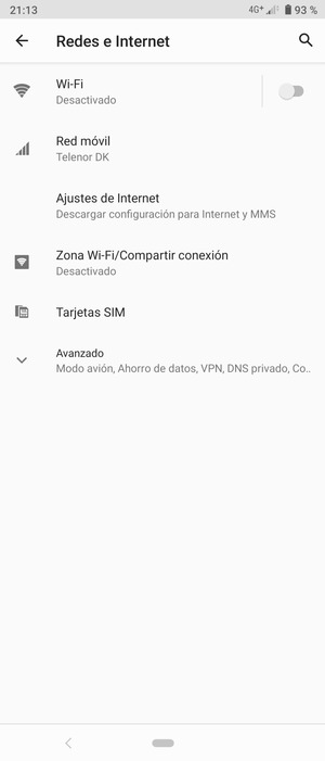Seleccione Ajustes de Internet