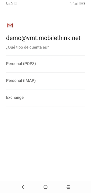 Seleccione Personal (POP3) o Personal (IMAP)