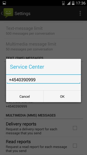 Enter the Service Center number and select OK