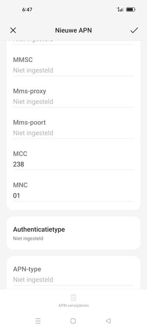 Scroll naar beneden en voer internetgegevens in