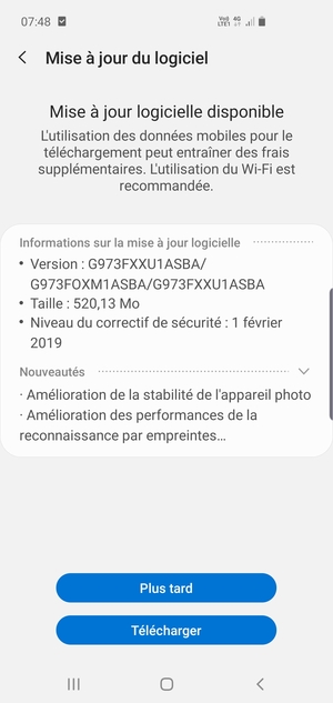 Si votre téléphone n'est pas à jour, sélectionnez Télécharger