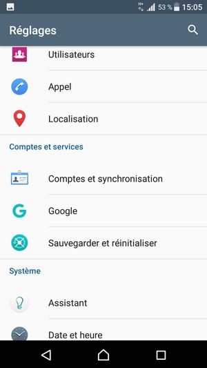 Retournez au menu Réglages et sélectionnez Comptes et synchronisation