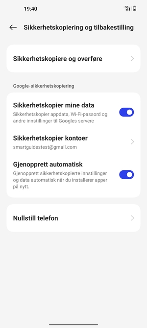 Velg Sikkerhetskopier kontoer