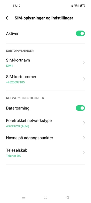 Slå Dataroaming til eller fra