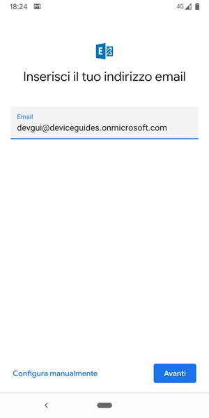 Inserisci il tuo indirizzo email e seleziona Configura manualmente