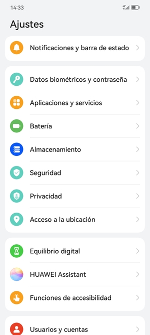 Desplácese y seleccione Seguridad