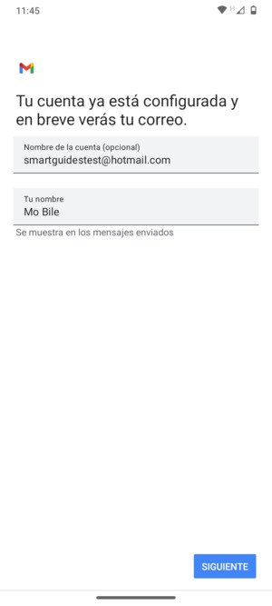 Déle a su cuenta un nombre y escriba su nombre. Seleccione SIGUIENTE