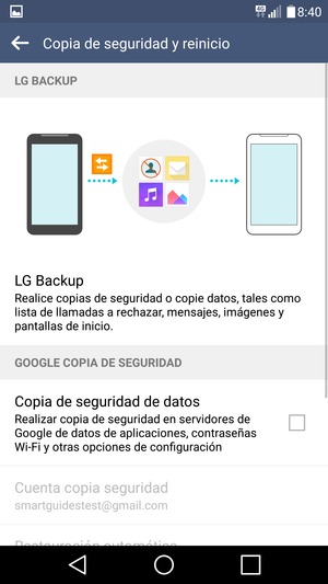 Marque la casilla de verificación Copia de seguridad de datos 