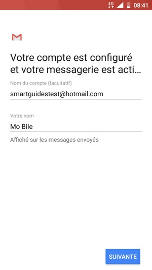 Donnez un nom à votre compte et saisissez votre nom. Sélectionnez SUIVANTE