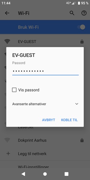 Skriv inn Wi-Fi-passord og velg KOBLE TIL