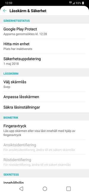 Välj Välj skärmlås