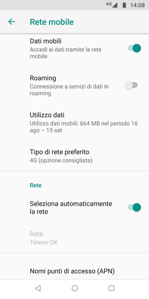 Seleziona Nomi punti di accesso (APN)