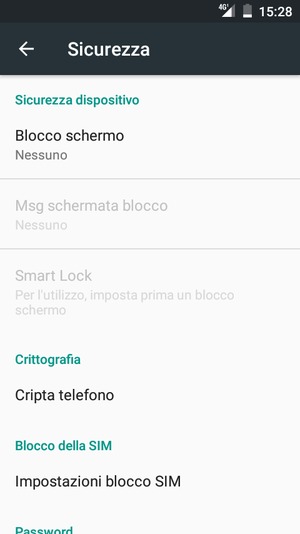 Per cambiare il PIN della scheda SIM, torna al menu Sicurezza e seleziona Impostazioni blocco SIM