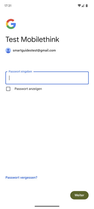 Geben Sie Ihre Passwort ein und wählen Sie Weiter