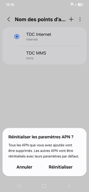 Sélectionnez Réinitialiser